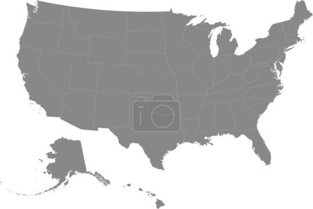 Illustration for Detailed gray CMYK federal blank political map of the United States of America on transparent background and federal states borders - Royalty Free Image