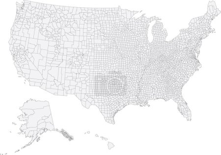 Illustration for Detailed gray CMYK map of the United States of America federal counties with black border lines - Royalty Free Image