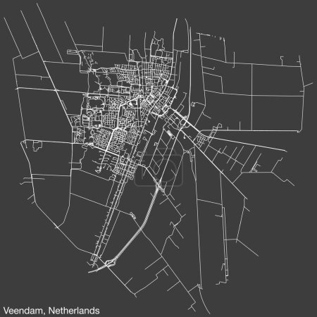 Illustration for Detailed hand-drawn navigational urban street roads map of the Dutch city of VEENDAM, NETHERLANDS with solid road lines and name tag on vintage background - Royalty Free Image
