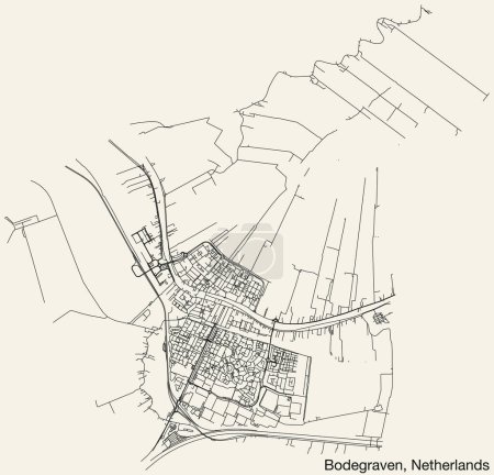Illustration for Detailed hand-drawn navigational urban street roads map of the Dutch city of BODEGRAVEN, NETHERLANDS with solid road lines and name tag on vintage background - Royalty Free Image