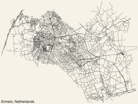 Illustration for Detailed hand-drawn navigational urban street roads map of the Dutch city of ERMELO, NETHERLANDS with solid road lines and name tag on vintage background - Royalty Free Image
