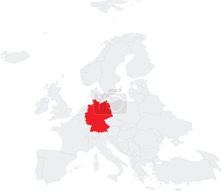 Téléchargez les illustrations : Carte nationale rouge CMJN de l'ALLEMAGNE à l'intérieur carte politique blanche grise du continent européen sur fond transparent en utilisant la projection Robinson - en licence libre de droit