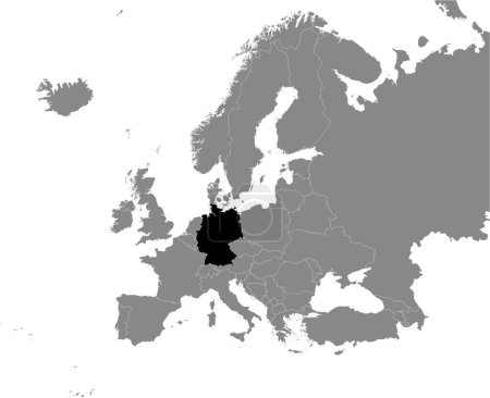 Téléchargez les illustrations : Carte nationale noire CMJN de l'ALLEMAGNE à l'intérieur d'une carte politique grise détaillée du continent européen sur fond transparent à l'aide de la projection Mercator - en licence libre de droit