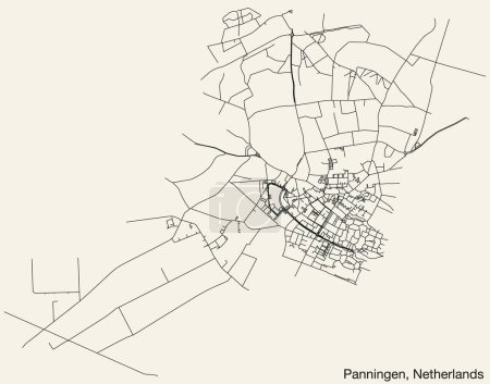 Illustration for Detailed hand-drawn navigational urban street roads map of the Dutch city of PANNINGEN, NETHERLANDS with solid road lines and name tag on vintage background - Royalty Free Image