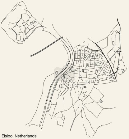 Illustration for Detailed hand-drawn navigational urban street roads map of the Dutch city of ELSLOO, NETHERLANDS with solid road lines and name tag on vintage background - Royalty Free Image