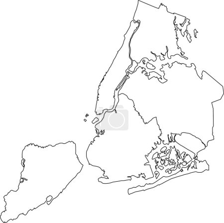Illustration for White flat vector administrative map of NEW YORK CITY, UNITED STATES with black border lines of its boroughs - Royalty Free Image