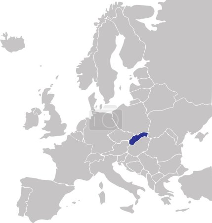 Ilustración de Mapa nacional CMYK azul de ESLOVAQUIA dentro del mapa político en blanco gris simplificado del continente europeo sobre fondo transparente utilizando la proyección de Mercator - Imagen libre de derechos