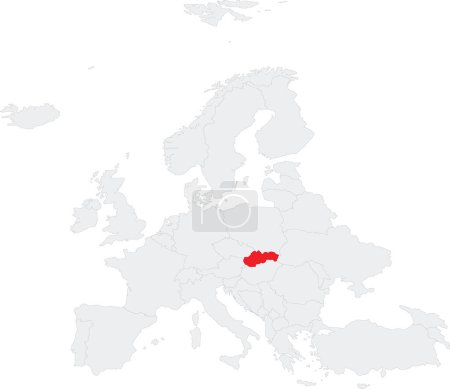 Ilustración de Mapa nacional CMYK rojo de ESLOVAQUIA dentro del mapa político en blanco gris del continente europeo sobre fondo transparente usando la proyección de Robinson - Imagen libre de derechos