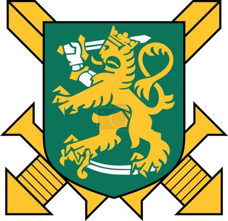 Téléchargez les illustrations : Sceau simple et plat de l'emblème CMJN de la Force terrestre finlandaise - l'ARMÉE FINlandaise en tant que membre des forces de défense finlandaises - en licence libre de droit