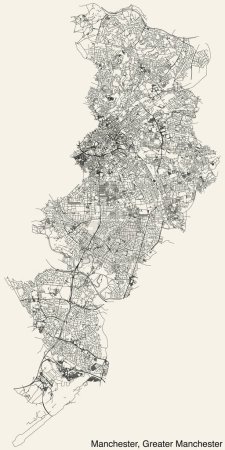 Illustration for Street roads map of the METROPOLITAN BOROUGH OF MANCHESTER, GREATER MANCHESTER - Royalty Free Image