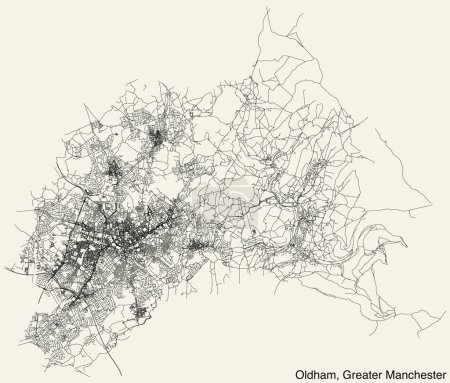 Illustration for Street roads map of the METROPOLITAN BOROUGH OF OLDHAM, GREATER MANCHESTER - Royalty Free Image