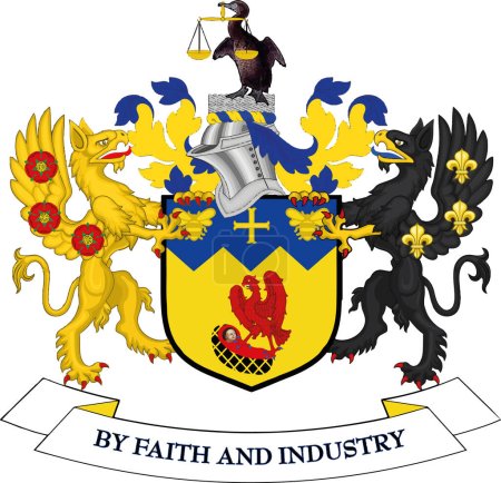 Illustration for Official coat of arms vector illustration of the English administrative local authority district of the METROPOLITAN BOROUGH OF KNOWSLEY, MERSEYSIDE - Royalty Free Image