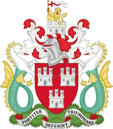 Illustration for Official coat of arms vector illustration of the English administrative local authority district of the METROPOLITAN BOROUGH AND CITY OF NEWCASTLE UPON TYNE, TYNE AND WEAR - Royalty Free Image