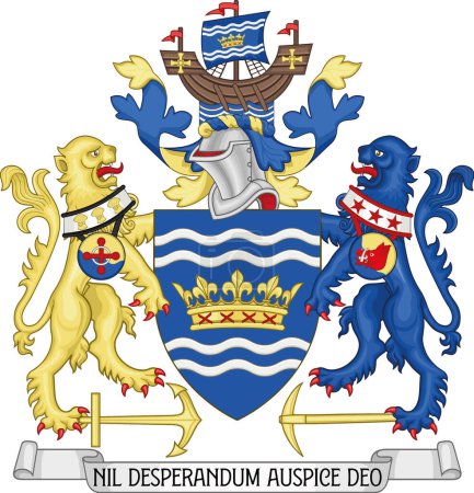 Illustration for Official coat of arms vector illustration of the English administrative local authority district of the METROPOLITAN BOROUGH AND CITY OF SUNDERLAND, TYNE AND WEAR - Royalty Free Image