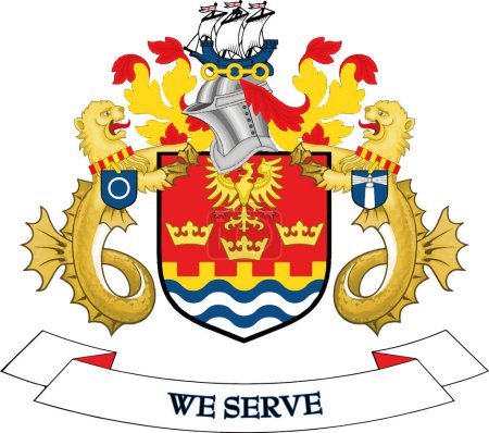 Illustration for Official coat of arms vector illustration of the English administrative local authority district of the METROPOLITAN BOROUGH OF NORTH TYNESIDE, TYNE AND WEAR - Royalty Free Image