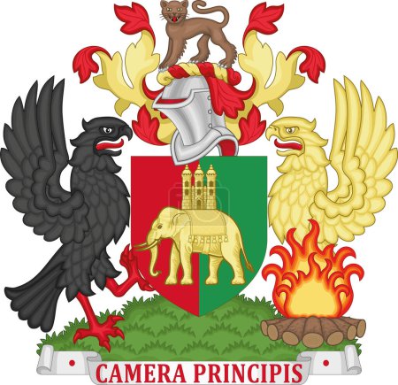 Illustration for Official coat of arms vector illustration of the English administrative local authority district of the METROPOLITAN BOROUGH AND CITY OF COVENTRY, WEST MIDLANDS - Royalty Free Image