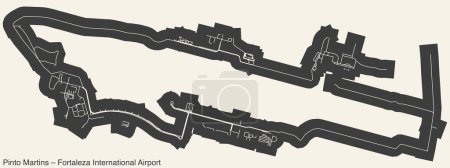 High contrasted terminals layout diagram map with airfield road lines and name tag of the PINTO MARTINS  FORTALEZA INTERNATIONAL AIRPORT (FOR), FORTALEZA