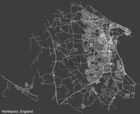Mapa detallado de carreteras urbanas de navegación dibujadas a mano del municipio de HARTLEPOOL, INGLATERRA, con líneas vivas de carreteras y etiqueta con su nombre sobre un fondo sólido