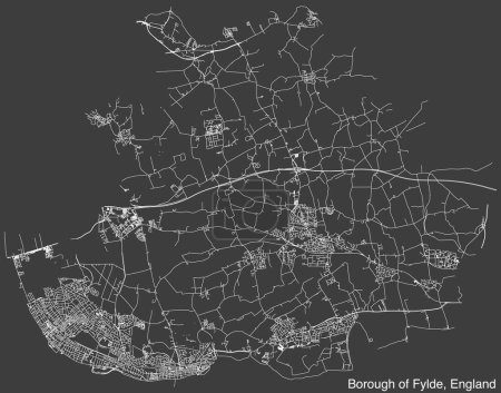 Mapa detallado de carreteras urbanas de navegación dibujadas a mano del municipio de BOROUGH OF FYLDE en el Reino Unido, INGLATERRA con líneas vivas de carreteras y etiqueta con su nombre sobre fondo sólido