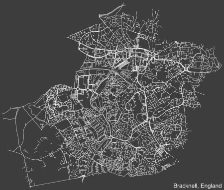 Mapa detallado de carreteras urbanas de navegación dibujadas a mano del municipio de BRACKNELL, INGLATERRA, con vívidas líneas de carreteras y etiqueta con su nombre sobre un fondo sólido