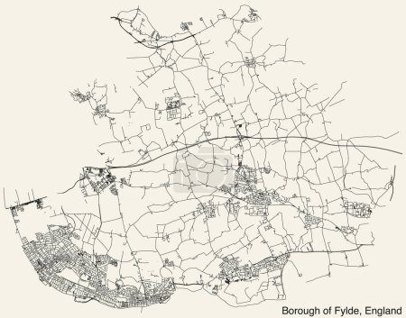 Illustration for Detailed hand-drawn navigational urban street roads map of the United Kingdom city township of BOROUGH OF FYLDE, ENGLAND with vivid road lines and name tag on solid background - Royalty Free Image