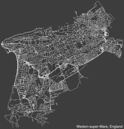 Mapa detallado de carreteras urbanas de navegación dibujadas a mano del municipio británico de WESTON-SUPER-jalá, INGLATERRA con líneas vivas de carreteras y etiqueta con su nombre sobre un fondo sólido