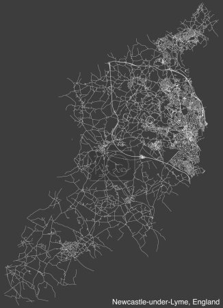 Mapa detallado de carreteras urbanas de navegación dibujadas a mano del municipio de NEWCASTLE UNDER LYME en el Reino Unido, INGLATERRA con líneas vivas de carreteras y etiqueta con su nombre sobre un fondo sólido