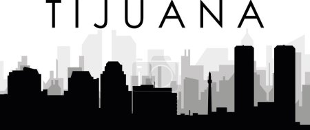 Ilustración de Paisaje urbano negro panorama con edificios grises brumosos de la ciudad fondo de la TIJUANA, MÉXICO con una etiqueta con el nombre de la ciudad - Imagen libre de derechos