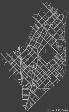 Mapa de carreteras urbanas de navegación dibujadas a mano detalladas del vecindario UPTOWN Public Improvement District de la ciudad estadounidense de DALLAS, TEXAS con líneas vivas de carreteras y etiqueta con su nombre sobre un fondo sólido