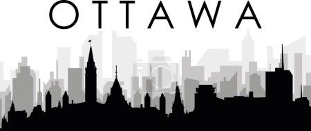 Ilustración de Paisaje urbano negro panorama con edificios grises de la ciudad brumosa fondo de la OTTAWA, CANADÁ con una etiqueta con el nombre de la ciudad - Imagen libre de derechos