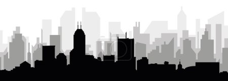 Ilustración de Paisaje urbano negro panorama con edificios grises brumosos de la ciudad fondo de la INDIANAPOLIS, ESTADOS UNIDOS DE AMÉRICA con una etiqueta con el nombre de la ciudad - Imagen libre de derechos