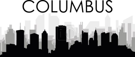 Ilustración de Paisaje urbano negro panorama con edificios grises brumosos de la ciudad fondo del COLUMBUS, ESTADOS UNIDOS DE AMÉRICA con una etiqueta de nombre de la ciudad - Imagen libre de derechos