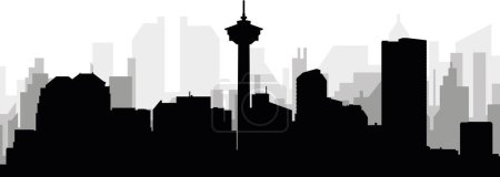 Ilustración de Paisaje urbano negro panorama con edificios grises brumosos de la ciudad fondo de la CALGARY, CANADÁ con una etiqueta de nombre de la ciudad - Imagen libre de derechos