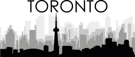 Ilustración de Paisaje urbano negro panorama con edificios grises brumosos de la ciudad fondo de la TORONTO, CANADÁ con una etiqueta con el nombre de la ciudad - Imagen libre de derechos