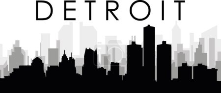 Ilustración de Paisaje urbano negro panorama con edificios grises brumosos de la ciudad fondo del DETROIT, ESTADOS UNIDOS DE AMÉRICA - Imagen libre de derechos