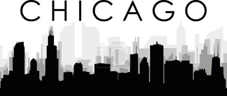 Ilustración de Paisaje urbano negro panorama con edificios de ciudad brumosos grises fondo del CHICAGO, ESTADOS UNIDOS DE AMÉRICA - Imagen libre de derechos