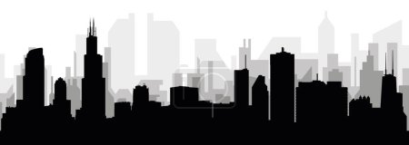 Ilustración de Paisaje urbano negro panorama con edificios de ciudad brumosos grises fondo del CHICAGO, ESTADOS UNIDOS DE AMÉRICA - Imagen libre de derechos