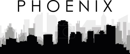 Ilustración de Paisaje urbano negro panorama con edificios grises brumosos de la ciudad fondo del PHOENIX, ESTADOS UNIDOS DE AMÉRICA - Imagen libre de derechos