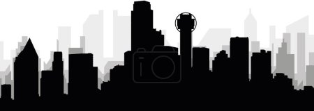 Ilustración de Paisaje urbano negro panorama con edificios de ciudad brumosos grises fondo de la DALLAS, ESTADOS UNIDOS DE AMÉRICA - Imagen libre de derechos