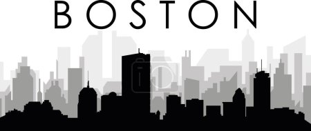 Ilustración de Paisaje urbano negro panorama con edificios de ciudad brumosos grises fondo de la BOSTON, ESTADOS UNIDOS DE AMÉRICA - Imagen libre de derechos