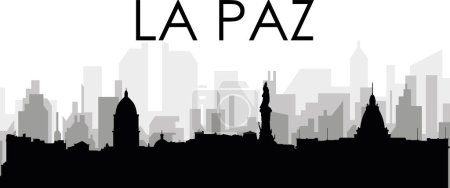 Ilustración de Paisaje urbano negro panorama con edificios de ciudad brumosos grises fondo de LA PAZ, BOLIVIA - Imagen libre de derechos
