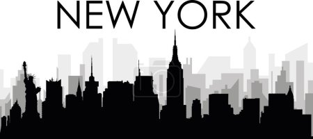 Ilustración de Paisaje urbano negro panorama del horizonte con edificios grises brumosos de la ciudad de Nueva York, ESTADOS UNIDOS DE AMÉRICA - Imagen libre de derechos