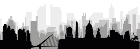Ilustración de Paisaje urbano negro panorama con edificios de ciudad brumosos grises fondo de BUENOS AIRES, ARGENTINA - Imagen libre de derechos