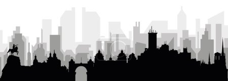 Ilustración de Paisaje urbano negro panorama con edificios de ciudad brumosos grises fondo de CRDOBA, ARGENTINA - Imagen libre de derechos