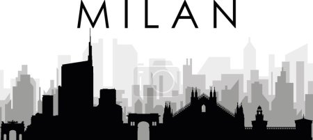 Ilustración de Paisaje urbano negro panorama horizonte con gris brumosos edificios de la ciudad fondo de MILÁN (MILANO), ITALIA - Imagen libre de derechos