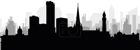 Ilustración de Paisaje urbano negro panorama con edificios de ciudad brumosos grises fondo de BIRMINGHAM, REINO UNIDO - Imagen libre de derechos