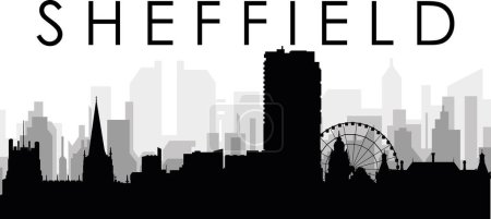 Ilustración de Paisaje urbano negro panorama con edificios de ciudad brumosos grises fondo de SHEFFIELD, REINO UNIDO - Imagen libre de derechos