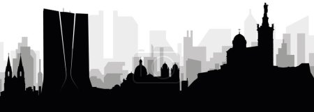 Ilustración de Paisaje urbano negro panorama con edificios de ciudad brumosos grises fondo de MARSEILLES, FRANCIA - Imagen libre de derechos