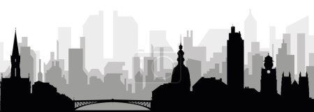 Ilustración de Paisaje urbano negro panorama con edificios de ciudad brumosos grises fondo de NANTES, FRANCIA - Imagen libre de derechos