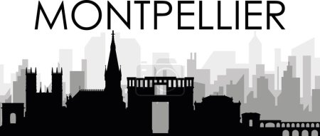 Ilustración de Paisaje urbano negro panorama con edificios de ciudad brumosos grises fondo de MONTPELLIER, FRANCIA - Imagen libre de derechos